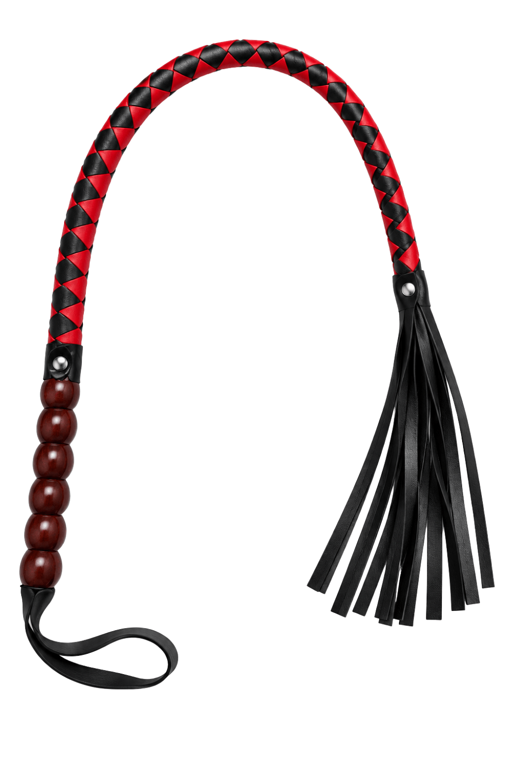 Fouet rouge et noir en simili cuir 80 cm - Dreamy Fetish