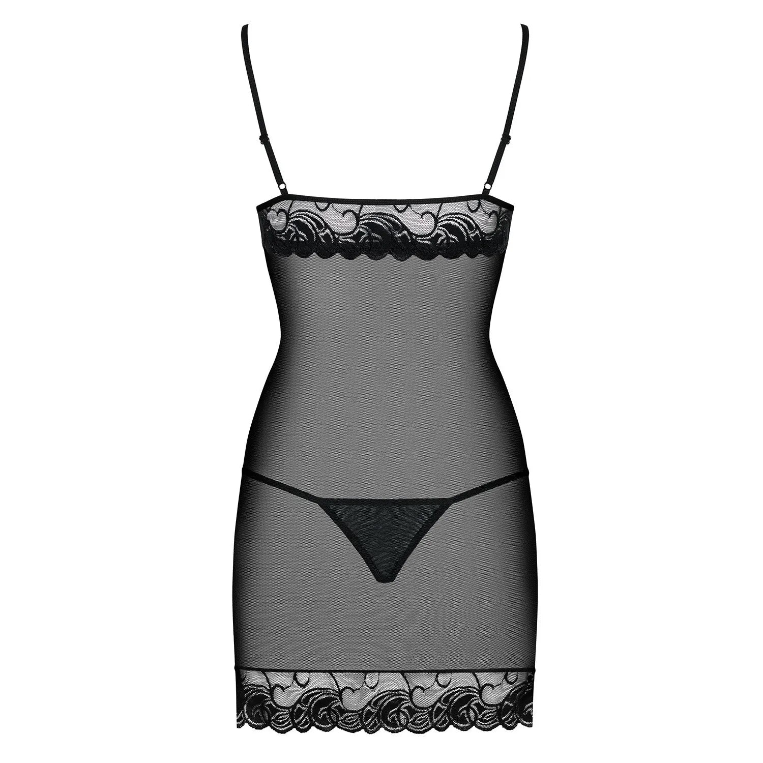 Wonderia Nuisette Sexy Noire Dentelle Transparente Bretelles Réglables Confortable Obsessive