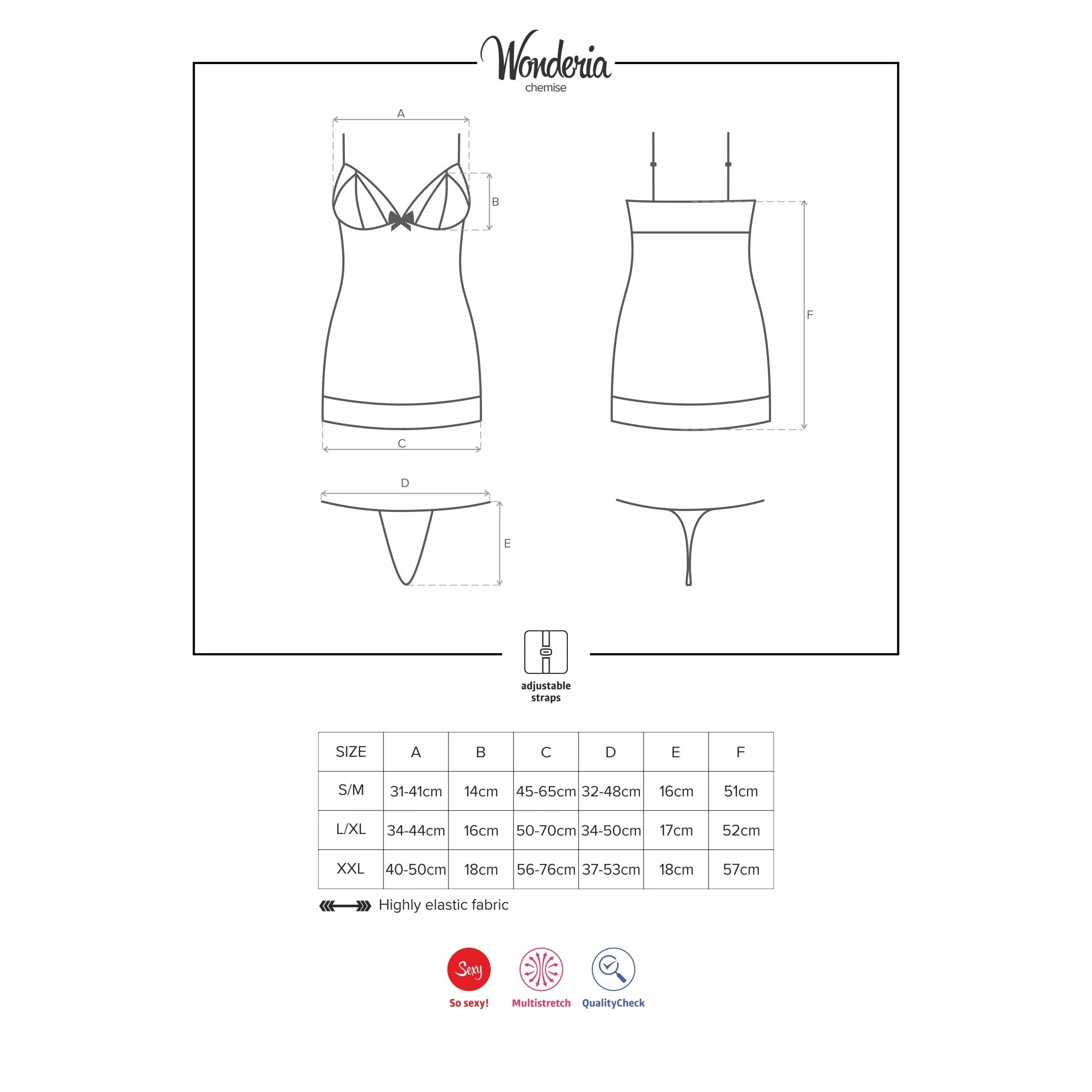 Wonderia Nuisette Sexy Noire Dentelle Transparente Bretelles Réglables Confortable Obsessive