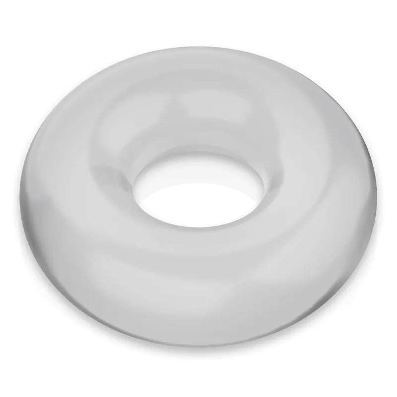 Anneau pénien hypoallergénique TPE transparent, forme circulaire, confort et performance pour érections fermes.