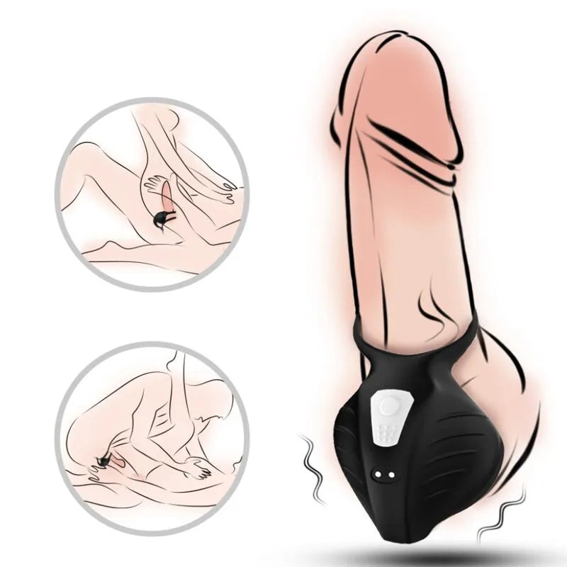 Anneau pénien vibrant noir en silicone, forme ergonomique, 9 modes, rechargeable USB, intensifie moments intimes.