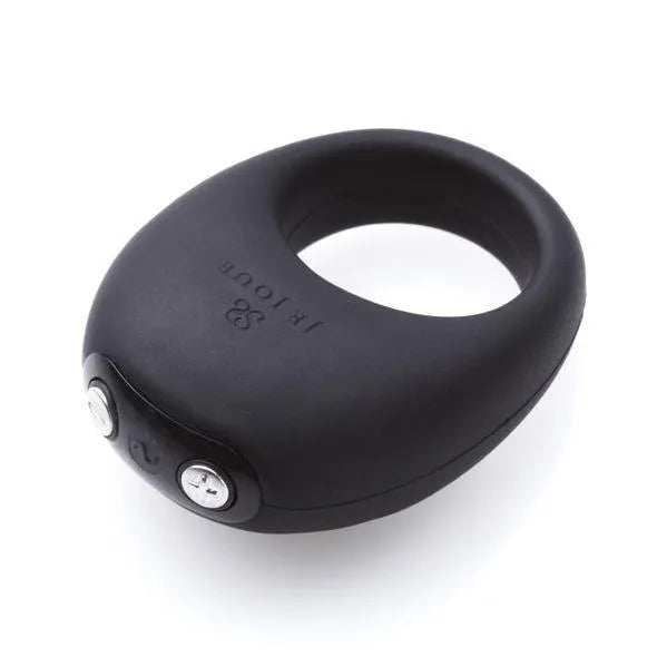 Anneau vibrant noir flexible Je Joue Mio pour couples, design ergonomique, boutons de contrôle visibles.