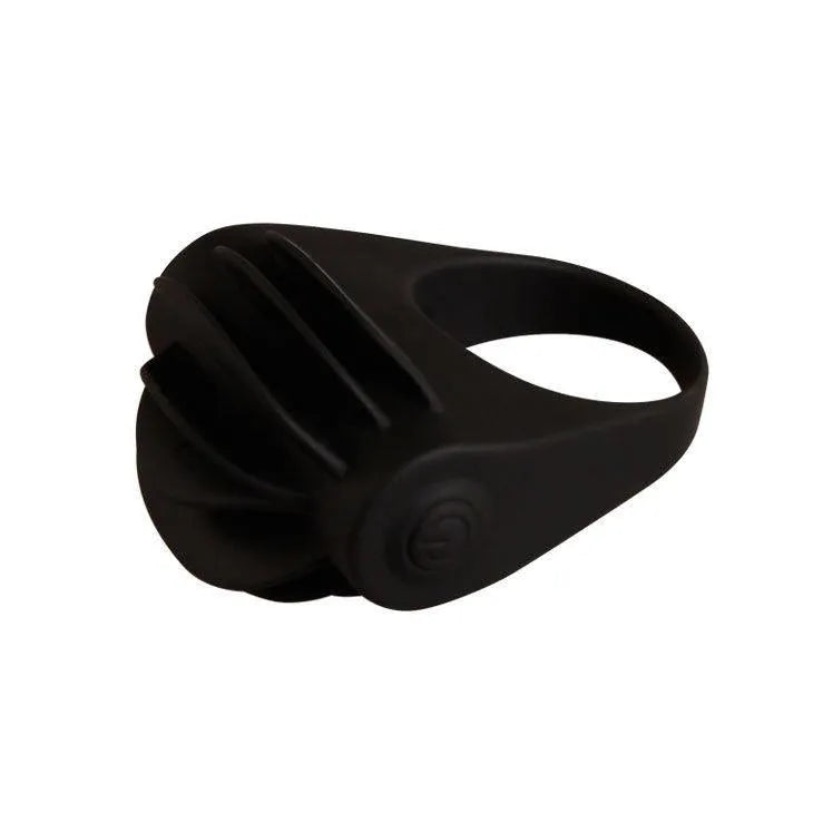 Anneau vibrant noir en silicone médical avec stimulateur clitoridien, design ergonomique pour amélioration érection.