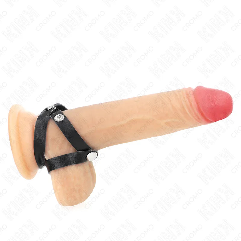 Anneaux péniens BDSM ajustables en cuir noir, design élégant, ajustement personnalisé pour plaisir prolongé.