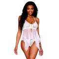Babydoll Dentelle Blanche Avec String Résille