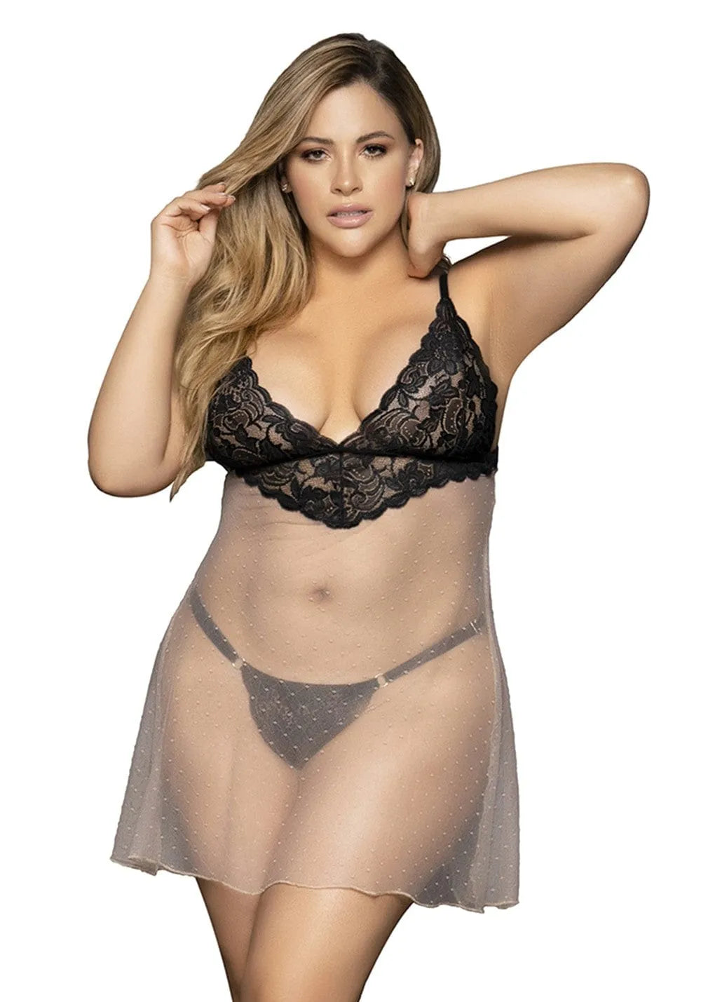 Babydoll Grande Taille Résille Noire Dentelle Élégante