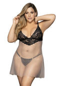 Babydoll Grande Taille Résille Noire Dentelle Élégante