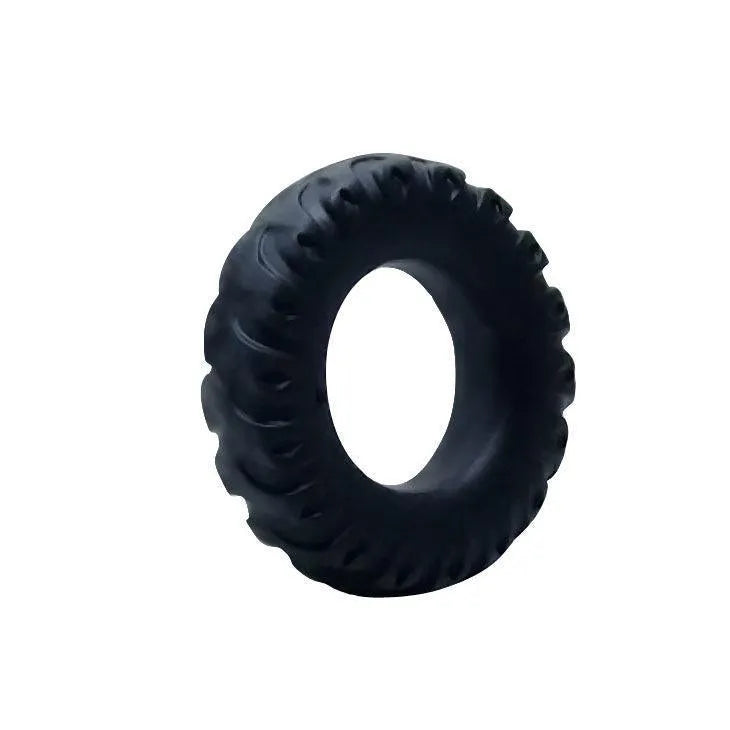 Bague de serrage silicone noire, forme circulaire, texture ondulée, pour retarder l'éjaculation et intensifier le plaisir.
