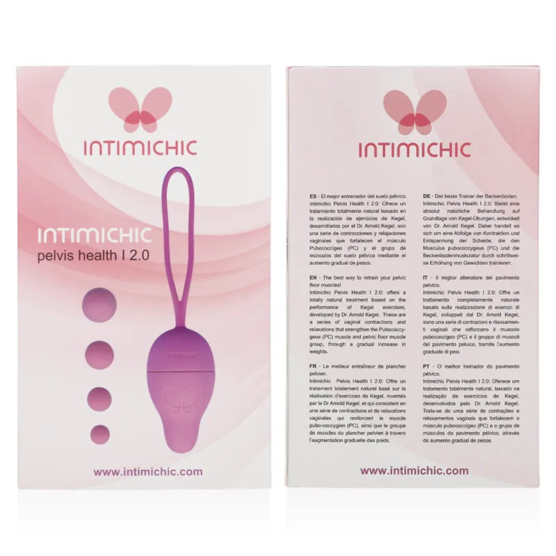 Balle de Kegel violette en silicone hypoallergénique avec cordon, boîte rose, pour renforcement du plancher pelvien.