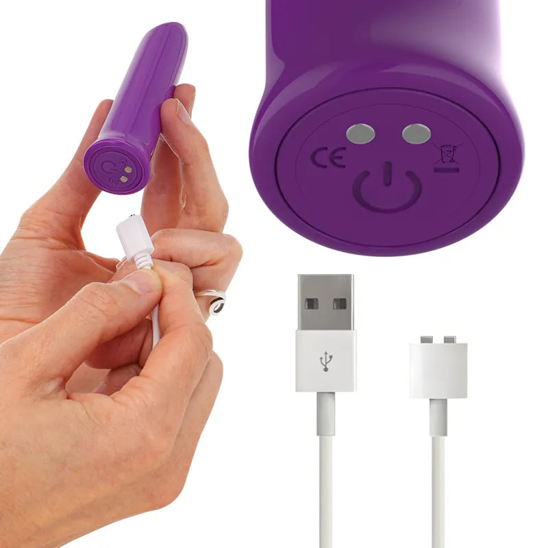 Balle vibrante en silicone violet, étanche, compacte, avec câble USB, idéale pour une stimulation discrète et efficace.