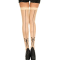 Bas Autofixants Beige Avec Coutures Noeuds Noirs