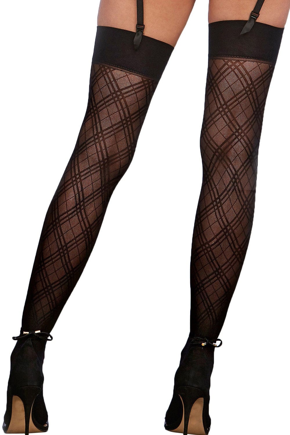 Bas transparents avec motif quadrillé et haut uni - DG0335BLK