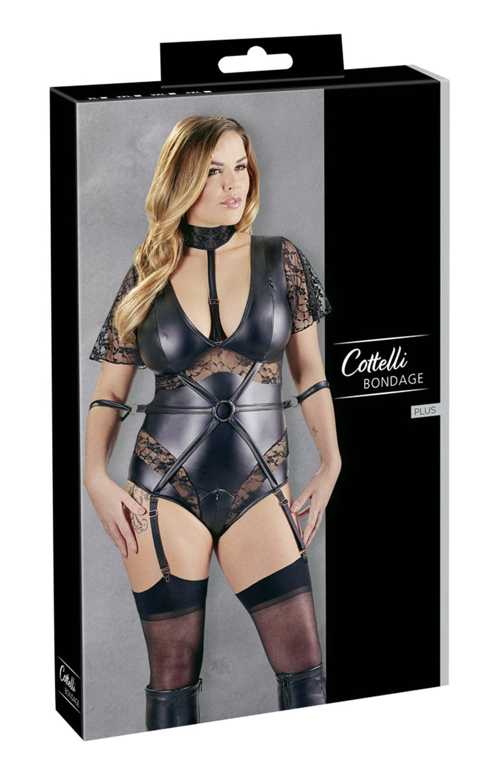 Body bondage noir et dentelle grande taille - OR2642611BLK