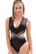 Body Échancré Noir En Polyester Et Élasthanne