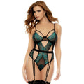 Body En Dentelle Bicolore Noir Et Vert Avec Armatures
