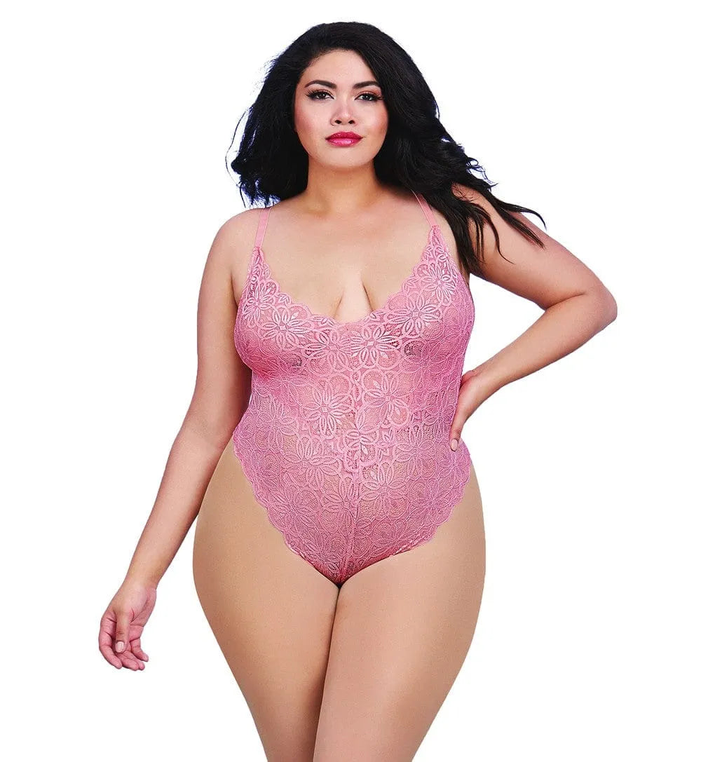 Body Grande Taille Rose Vintage En Dentelle