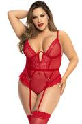 Body Grande Taille Rouge Avec Porte-Jarretelles
