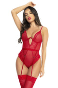 Body Résille Rouge Avec Porte-Jarretelles Ajustables