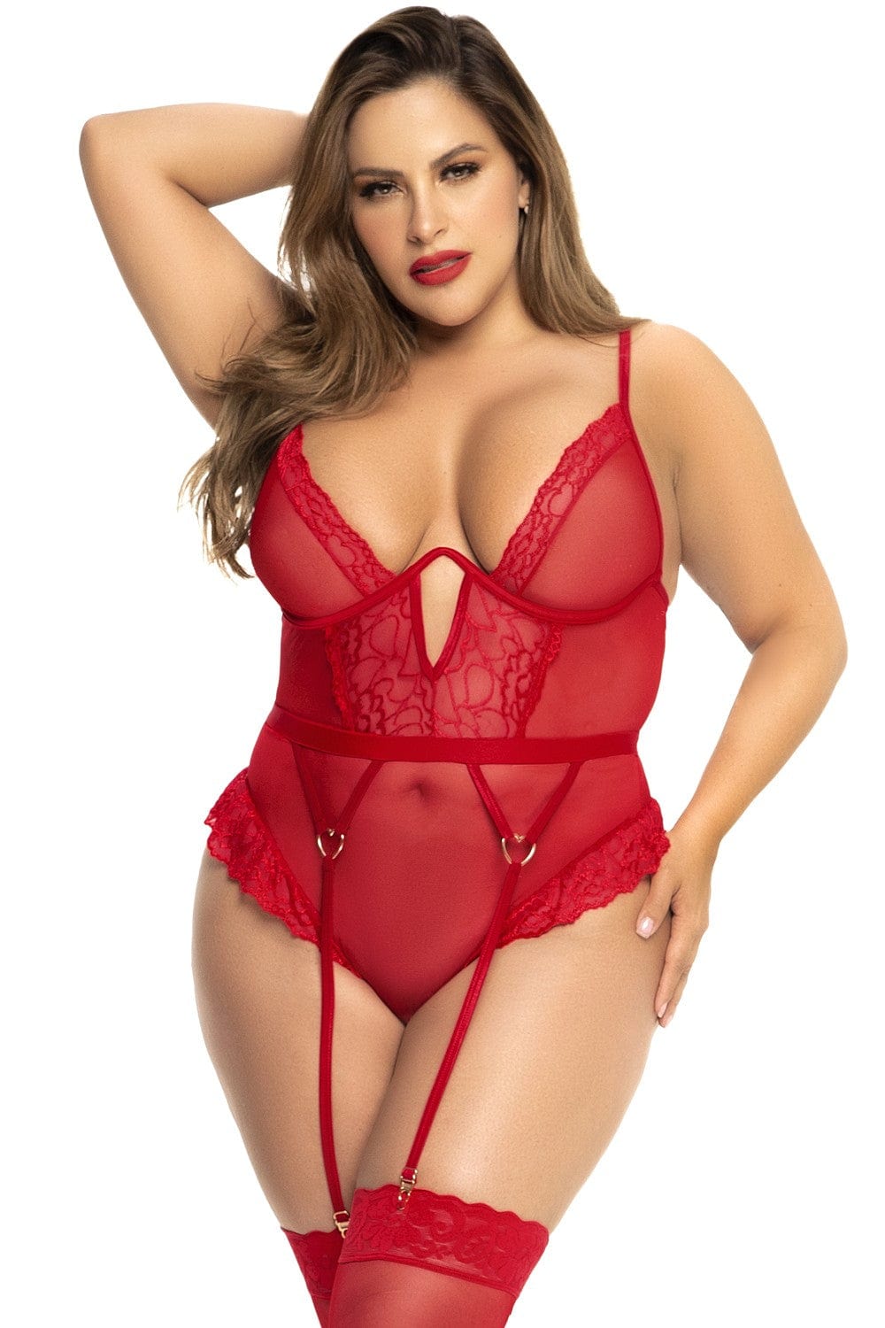 Body rouge grande taille avec porte jarretelles - MAL8724XRED