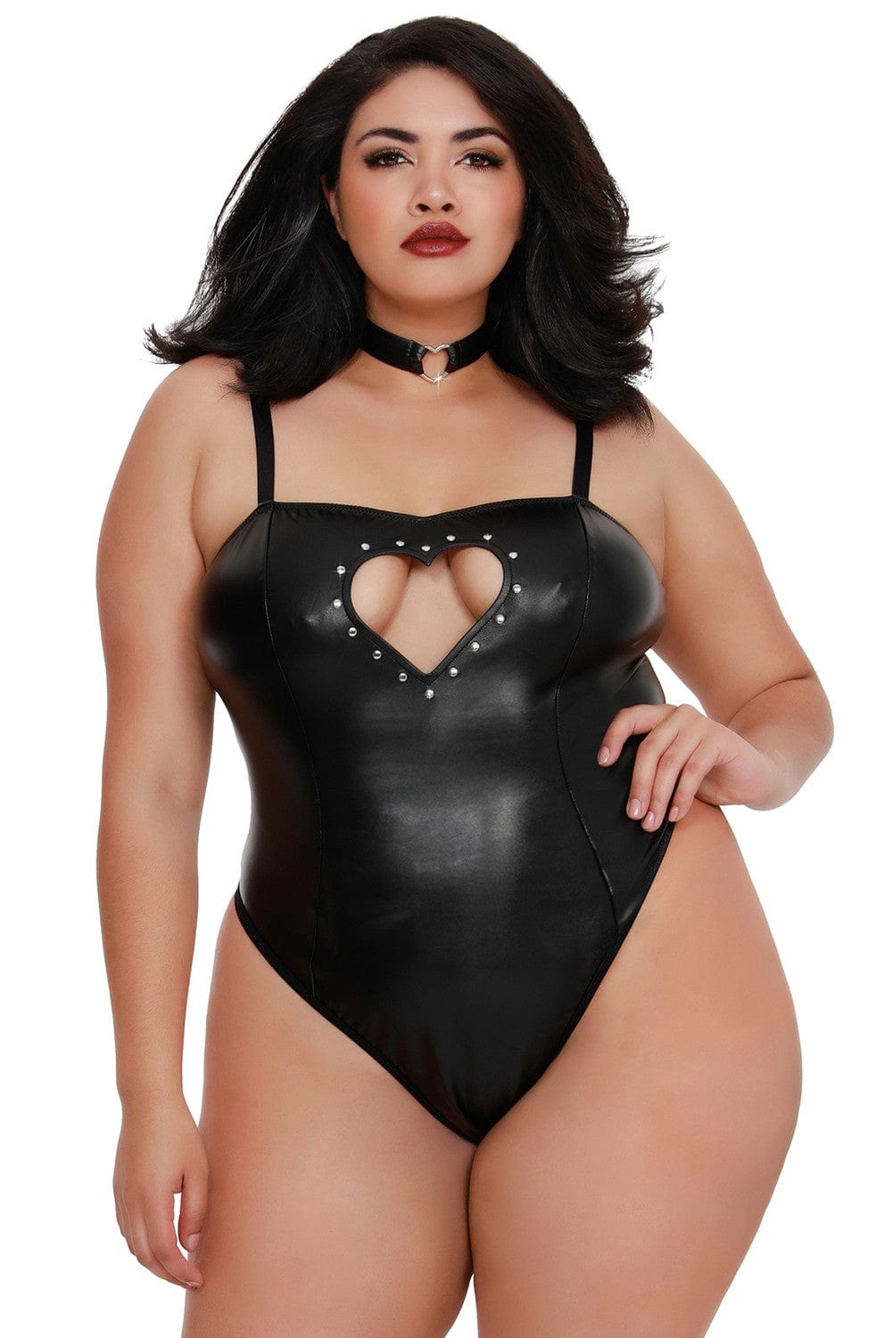 Body simili cuir grande taille avec tour de cou - DG11782XBLK