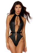 Body Simili Cuir Noir Avec Chaînes Métalliques