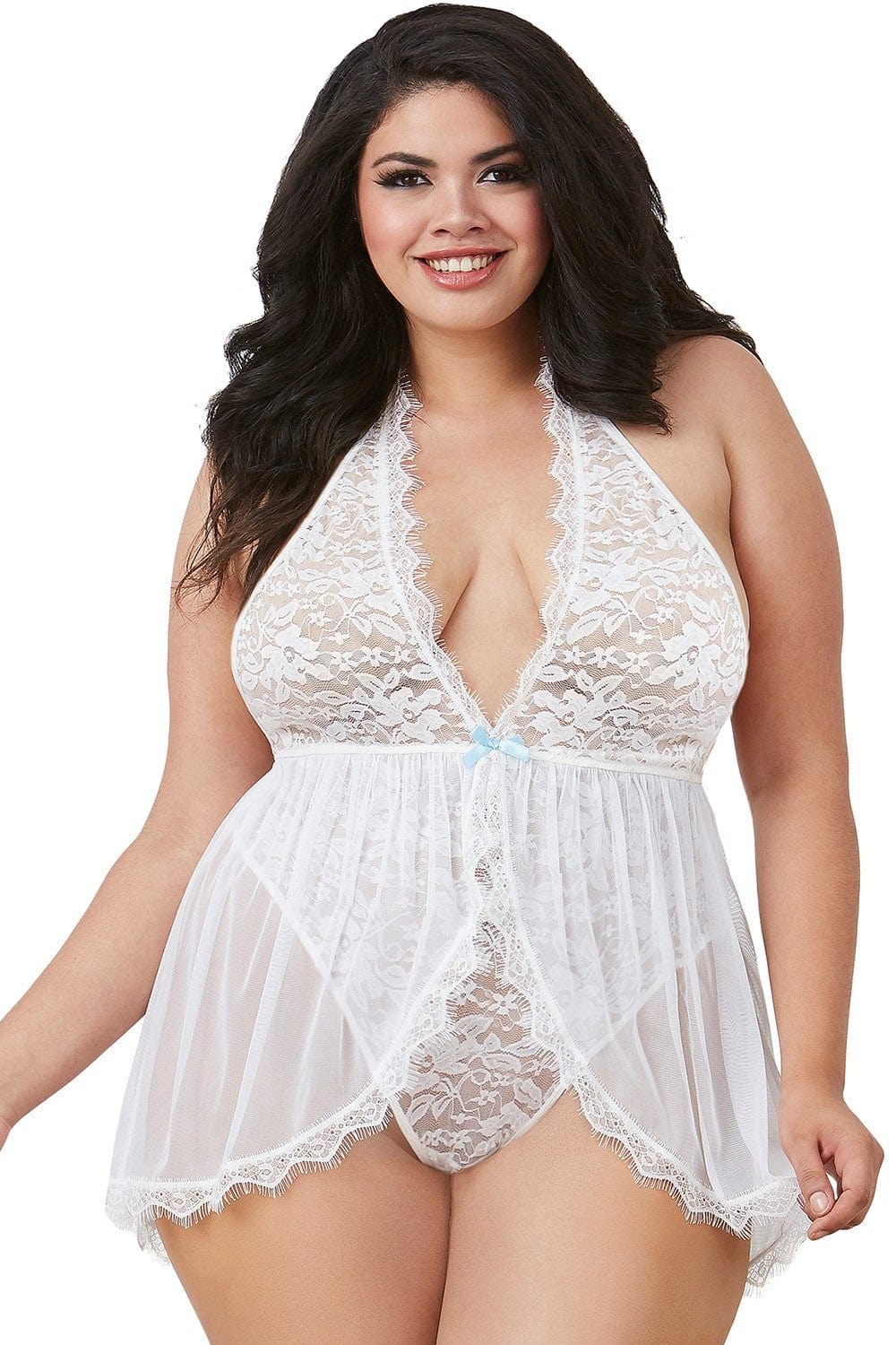 Body string blanc grande taille avec décolleté effet nuisette ouverte - DG11513XWHT