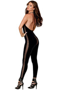 Bodystocking Noir Opaque Dos Nu À Lacets