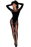 Bodystocking Résille Noire Manches Longues Avec Imprimé Body