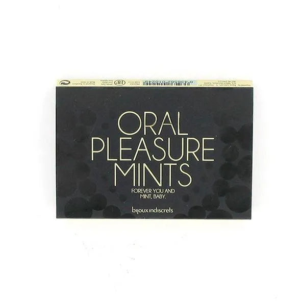 Bonbons mentholés sans sucre, boîte noire, texte doré, pour expérience sensorielle intime et rafraîchissante.