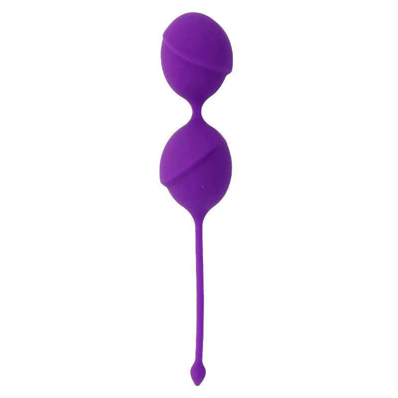 Boules de Kegel violettes en silicone médical, deux sphères reliées, pour tonus pelvien et confort quotidien.