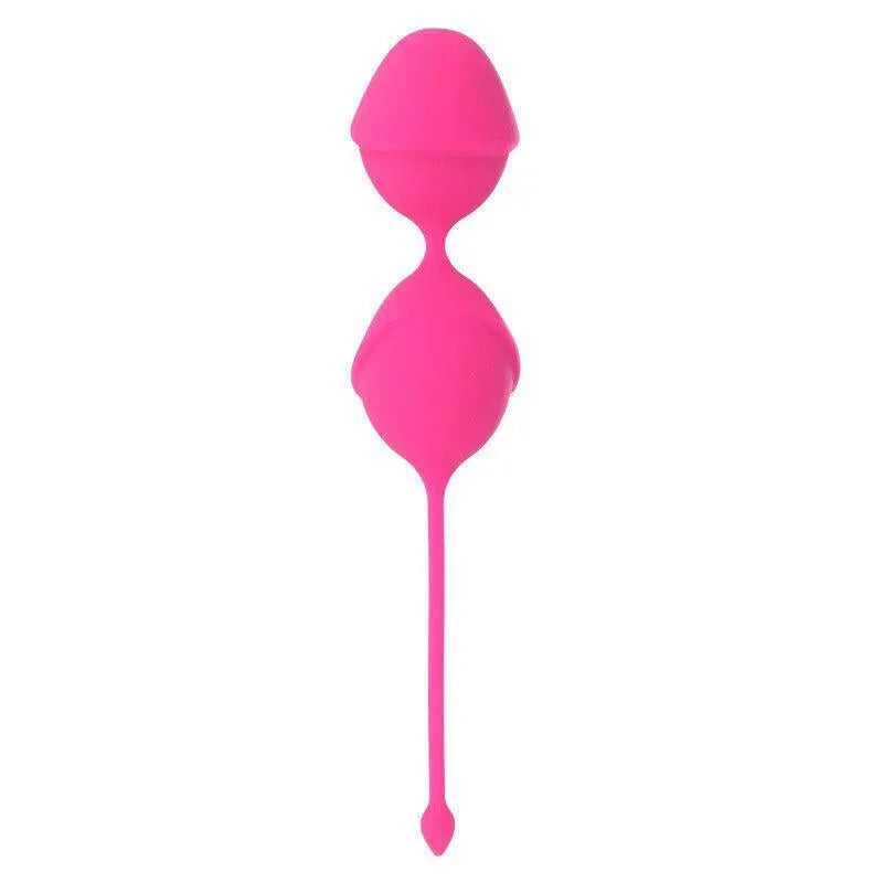 Boules de Kegel en silicone rose, design ergonomique, pour tonification du plancher pelvien, avec cordelette de retrait.