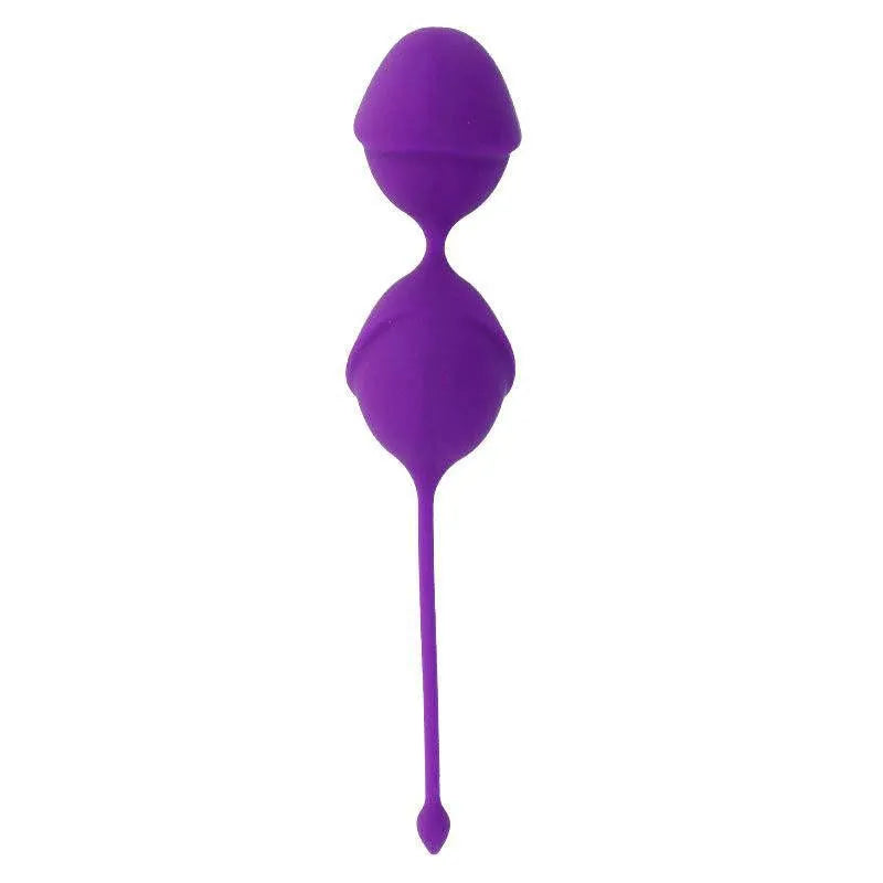 Boules de Kegel en silicone violet, forme ergonomique, pour tonus pelvien et confort, avec cordelette de retrait.