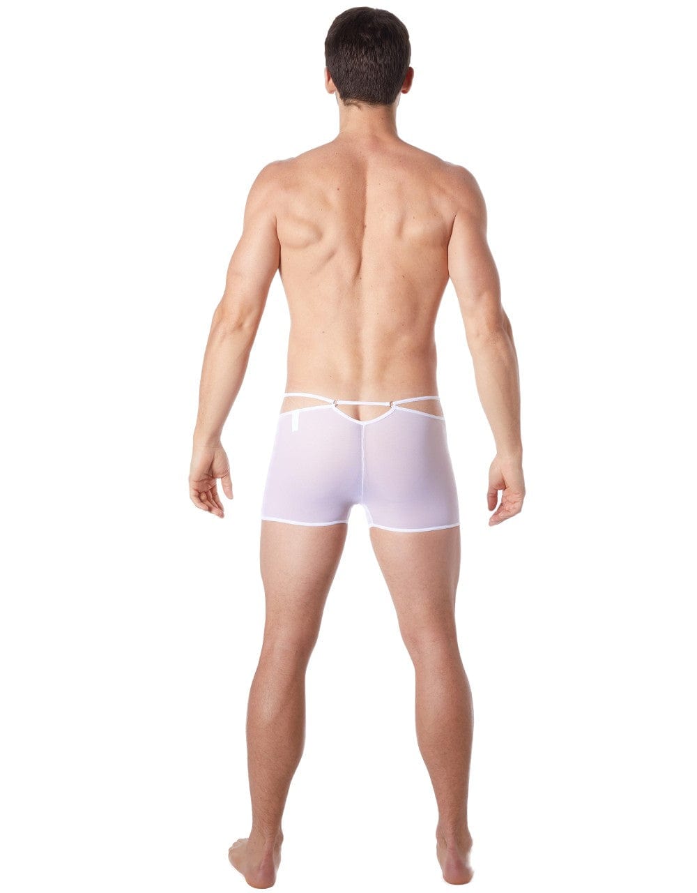 Boxer blanc suspendu fine maille transparente et ornements - LM804-67WHT