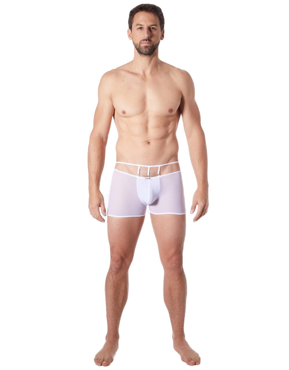 Boxer blanc suspendu fine maille transparente et ornements - LM804-67WHT