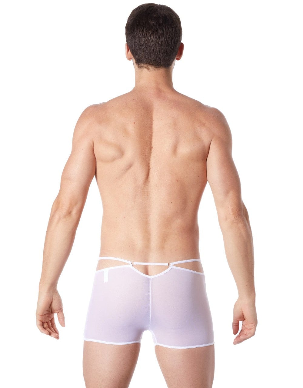 Boxer blanc suspendu fine maille transparente et ornements - LM804-67WHT