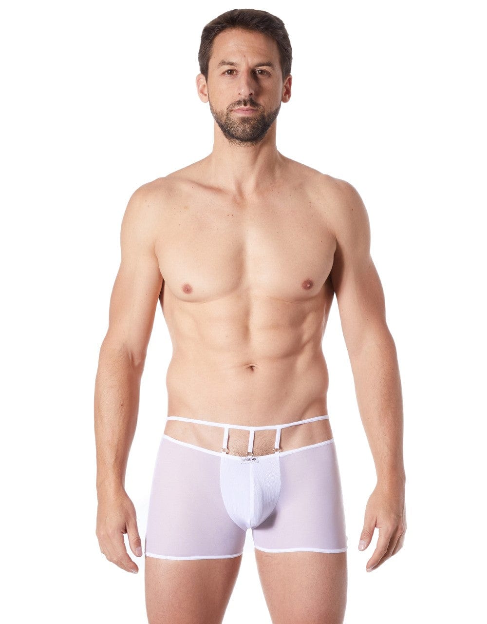 Boxer blanc suspendu fine maille transparente et ornements - LM804-67WHT