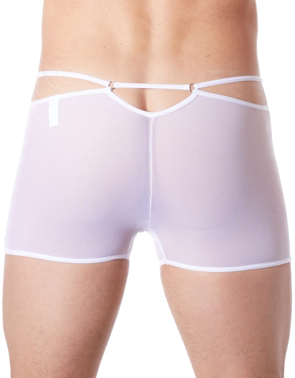 Boxer blanc suspendu fine maille transparente et ornements - LM804-67WHT