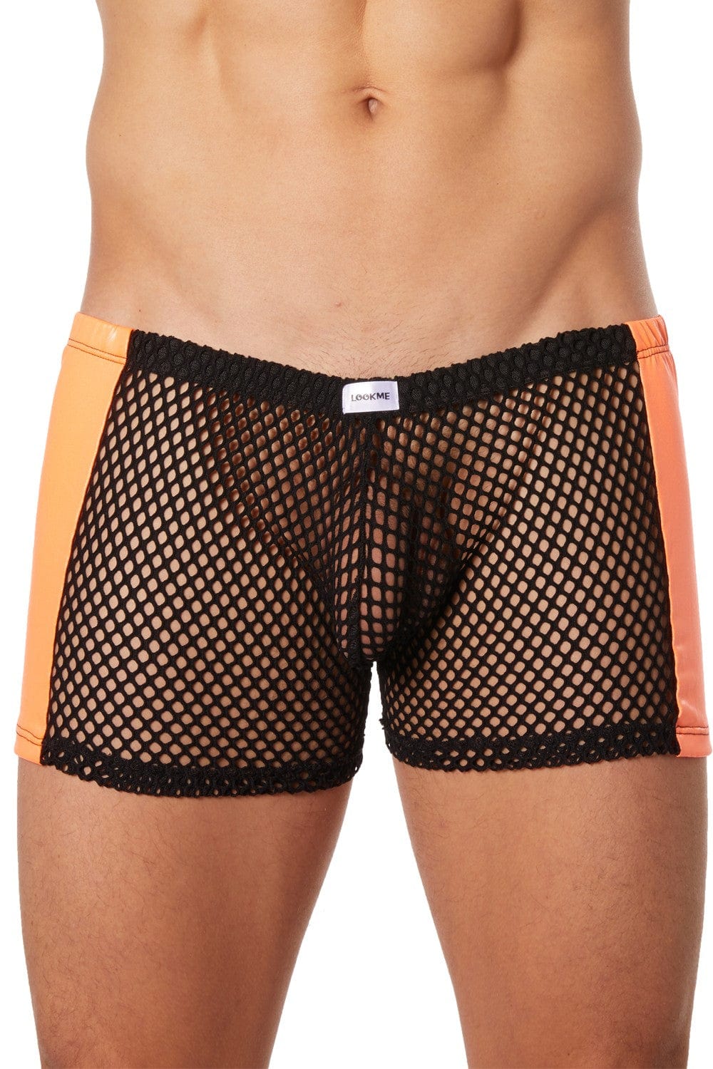 Boxer noir filet avec cà´tés simili cuir orange - LM911-67MBKO