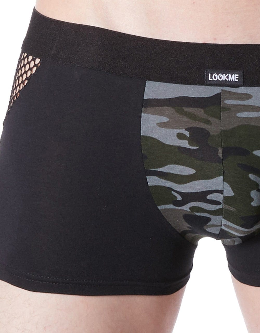 Boxer noir sexy armée déco camouflage côtés résille filet - LM814-67BLK