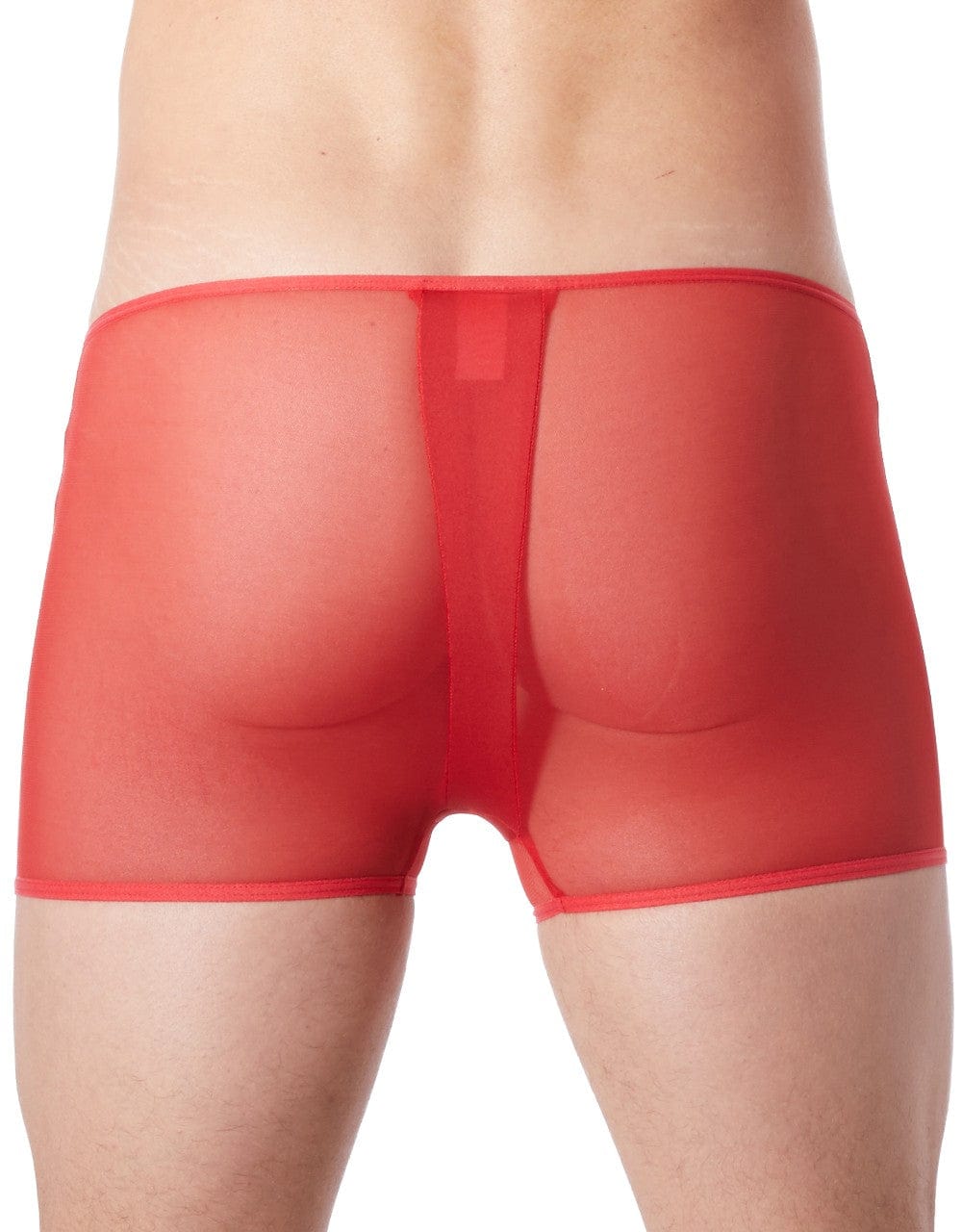 Boxer rouge sexy avec fermeture éclair et cà´tés style cuir et maille transparente - LM813-67RED