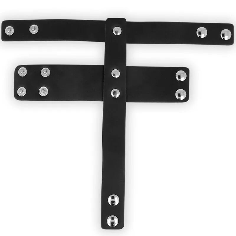 Bracelet en cuir noir fétichiste sans nickel, design élégant avec boutons-pression, accessoire intime robuste et confortable.