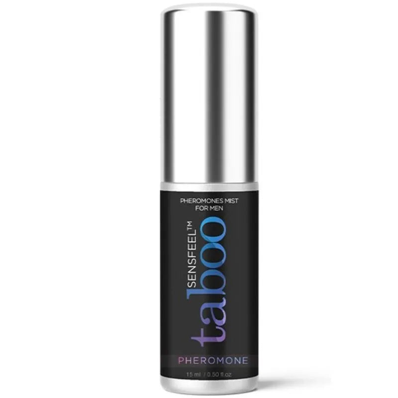 Flacon de brume corporelle phéromones neutre homme, design élégant noir et argent, 15 ml, avec SensfeelTM.