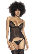 Bustier Résille Noire Avec Dentelle Florale Et Porte-Jarretelles