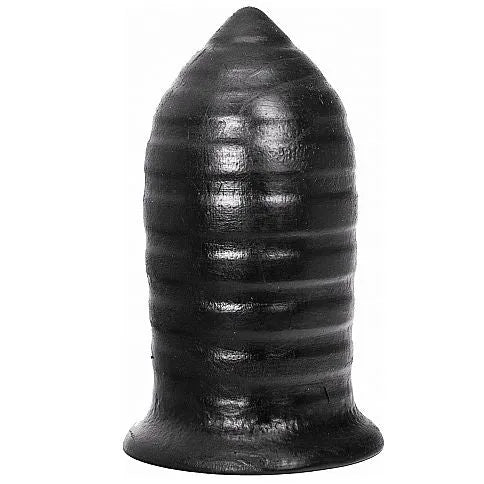 Buttplug anal noir nervuré hypoallergénique, stimulation sécurisée, matériau sans souci, allure sophistiquée.