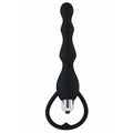 Chapelet anal vibrant noir silicone médical ABS poignée retrait orgasmique longueur 17cm diamètre 1cm 3cm base 115mm piles LR44 incluses