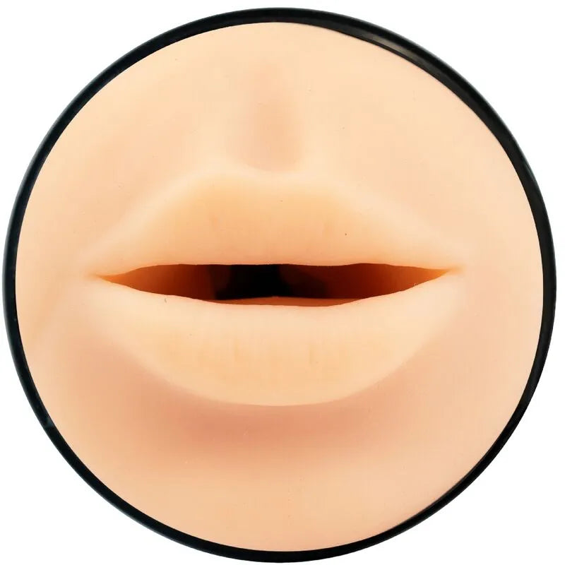 Chauffe-Bouche Kiiroo Fellation beige, forme de lèvres réalistes, design ergonomique, technologie interactive avancée.