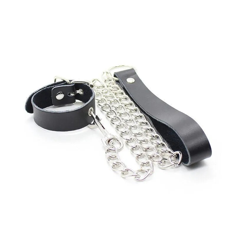 Cockring En Cuir Avec Chaîne Ajustable