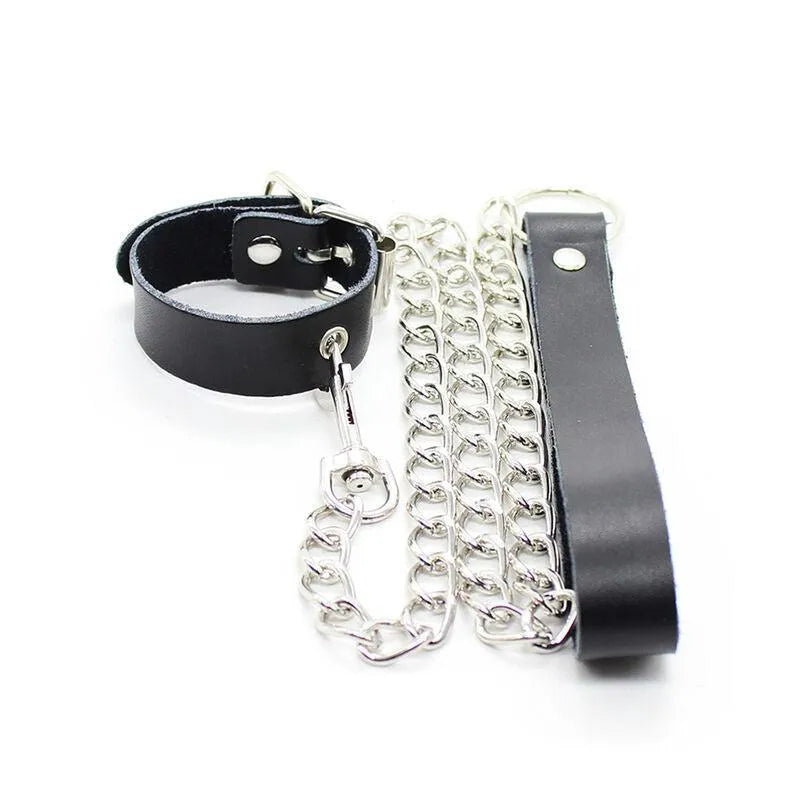 Cockring En Cuir Avec Chaîne Ajustable