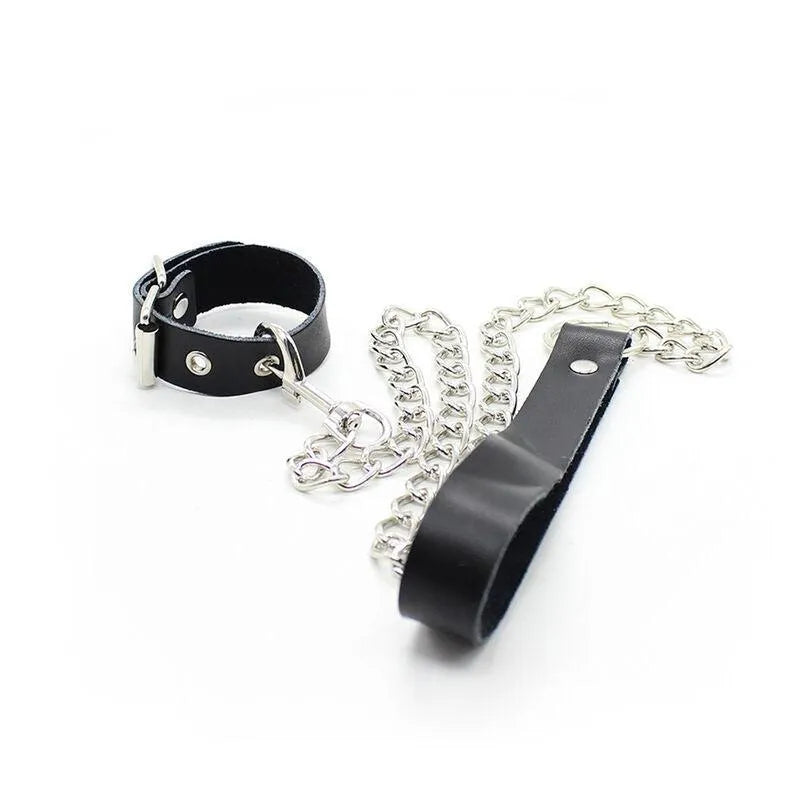 Cockring En Cuir Avec Chaîne Ajustable