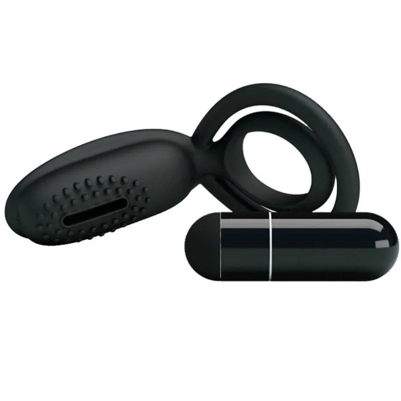 Cockring silicone noir vibrant, stimulation clitoridienne, forme ergonomique, texture douce, intensifie moments intimes.
